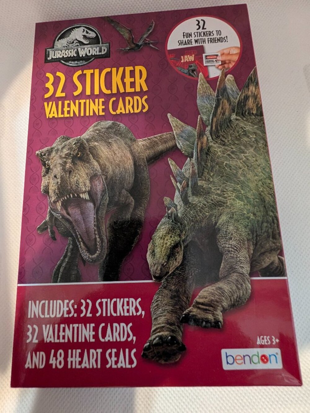 Jurassic World 32 Valentine Classroom Exchange Cards and Stickers